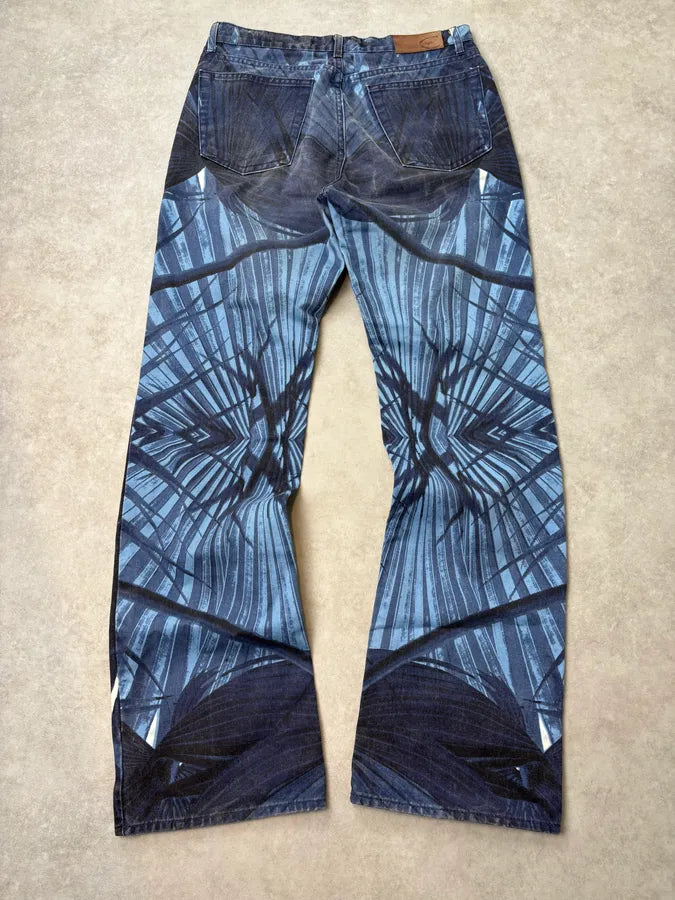 2000s Cavalli Navy Floral Flared Jeans oalLxJL 5