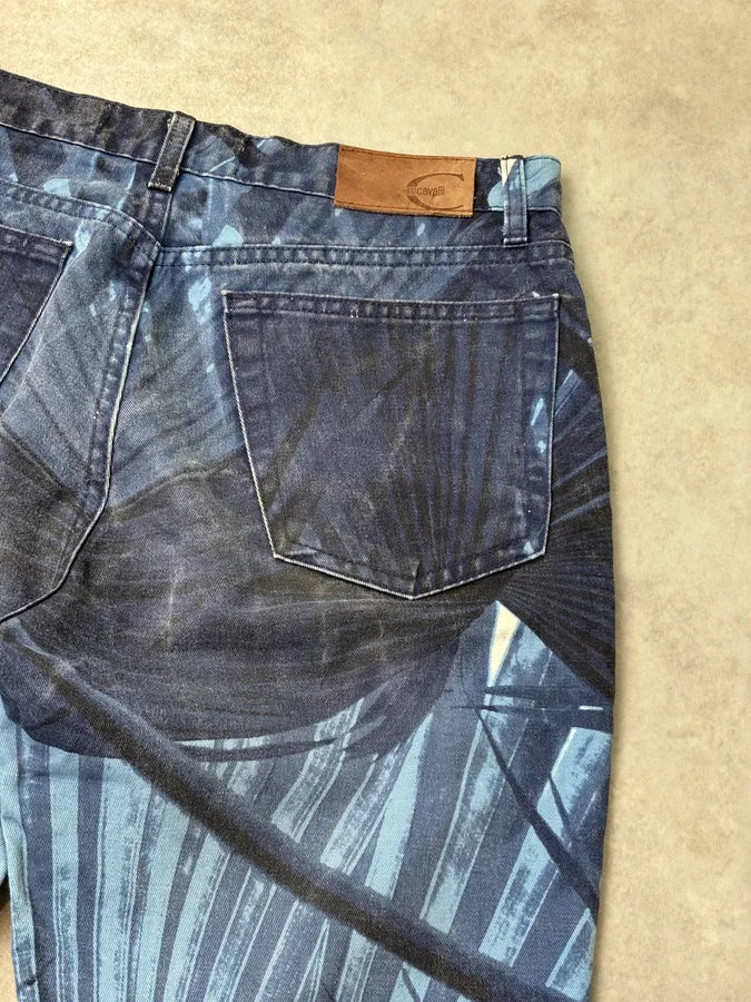 2000s Cavalli Navy Floral Flared Jeans oalLxJL 7