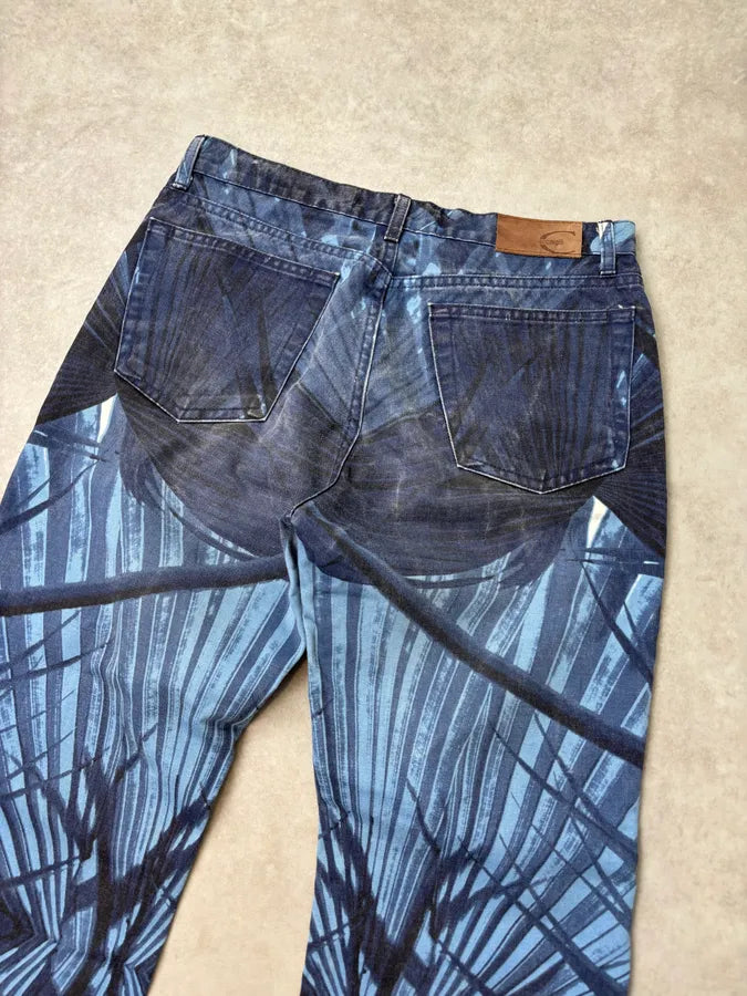 2000s Cavalli Navy Floral Flared Jeans oalLxJL 6