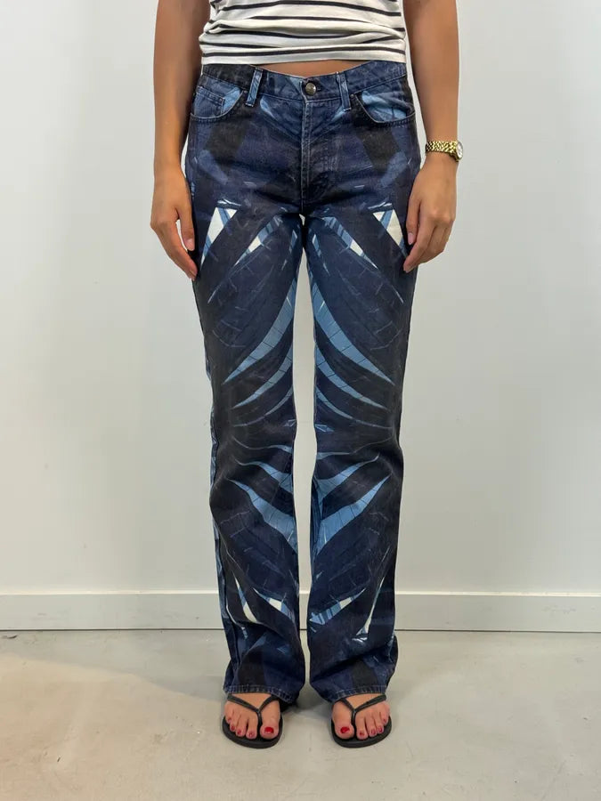 2000s Cavalli Navy Floral Flared Jeans oalLxJL 1