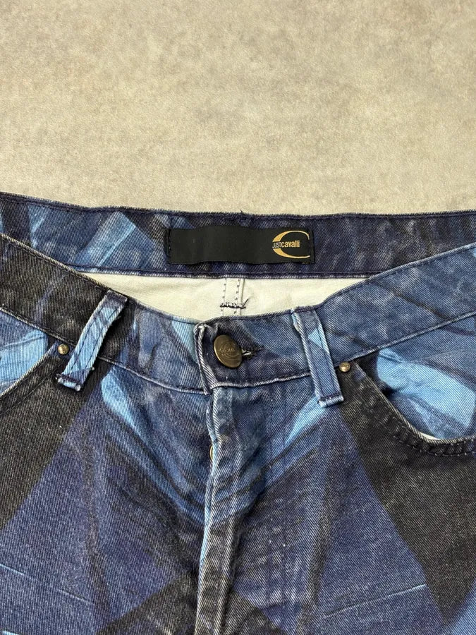 2000s Cavalli Navy Floral Flared Jeans oalLxJL 8
