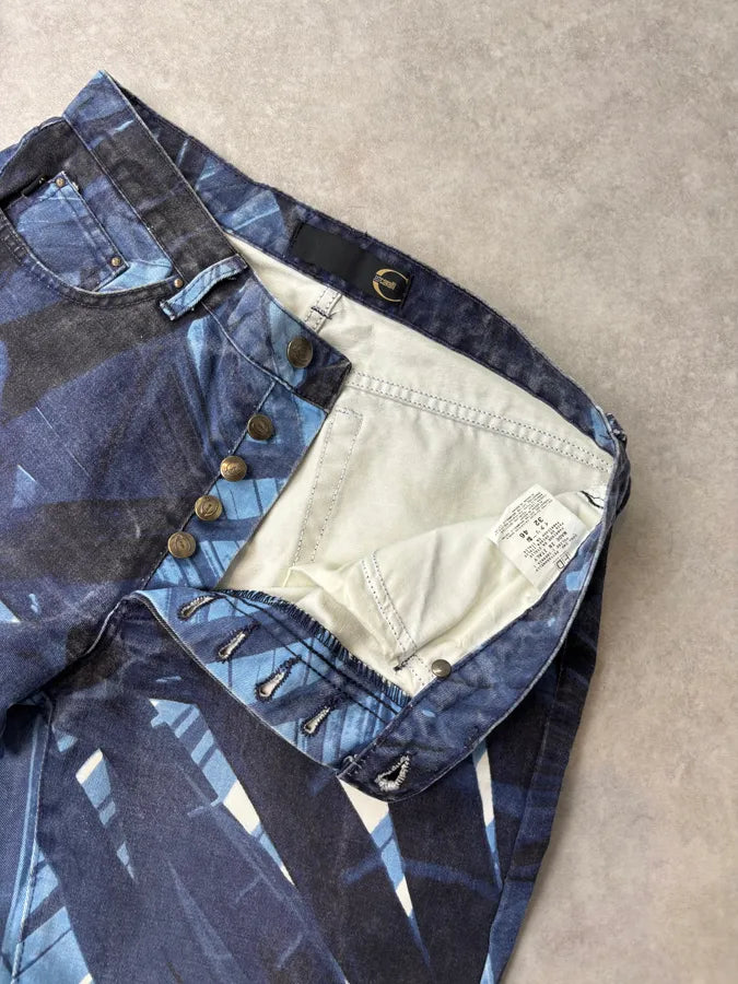 2000s Cavalli Navy Floral Flared Jeans oalLxJL 9
