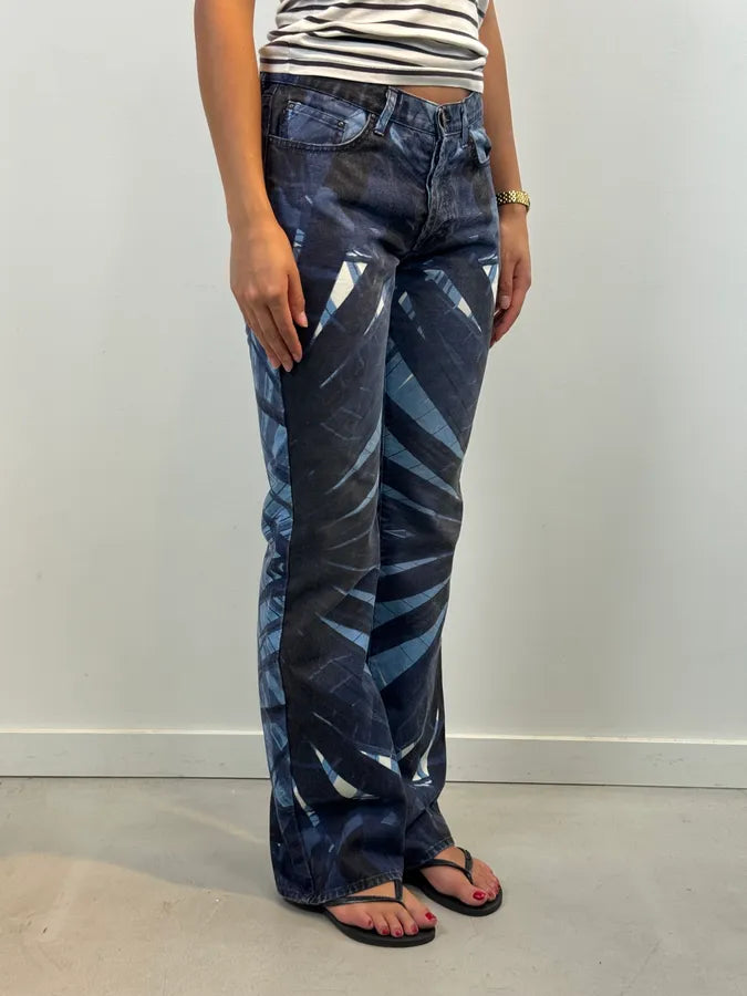 2000s Cavalli Navy Floral Flared Jeans oalLxJL 3