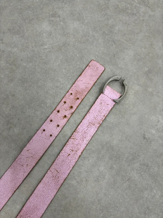 2000s Cavalli Pink Cracked Effect Leather Belt kBQgTha 4