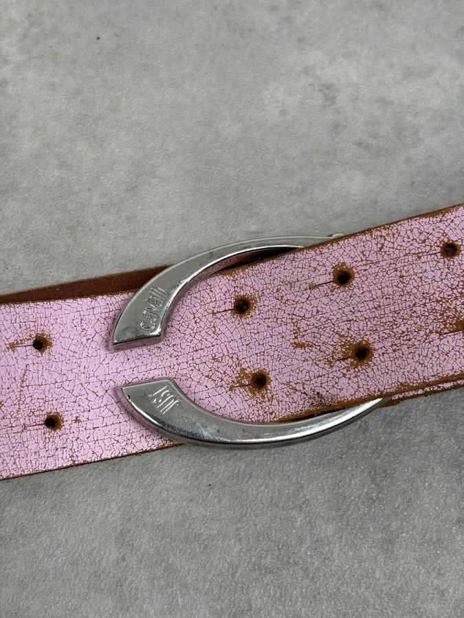 2000s Cavalli Pink Cracked Effect Leather Belt kBQgTha 3
