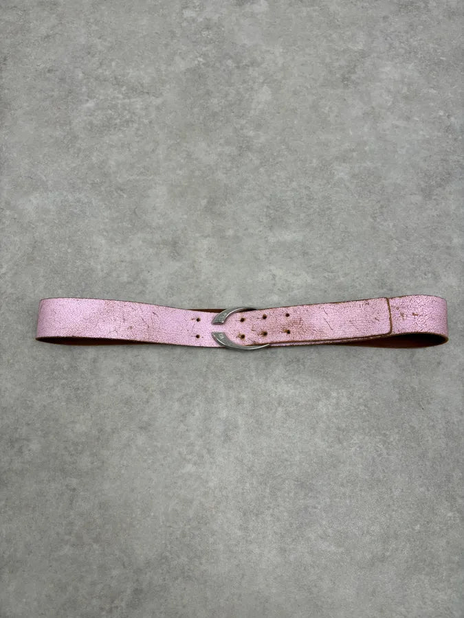 2000s Cavalli Pink Cracked Effect Leather Belt kBQgTha 2