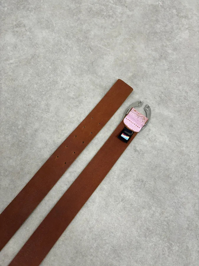 2000s Cavalli Pink Cracked Effect Leather Belt kBQgTha 5