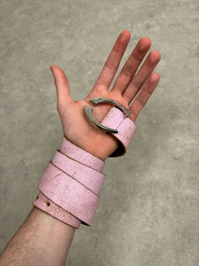 2000s Cavalli Pink Cracked Effect Leather Belt kBQgTha 1