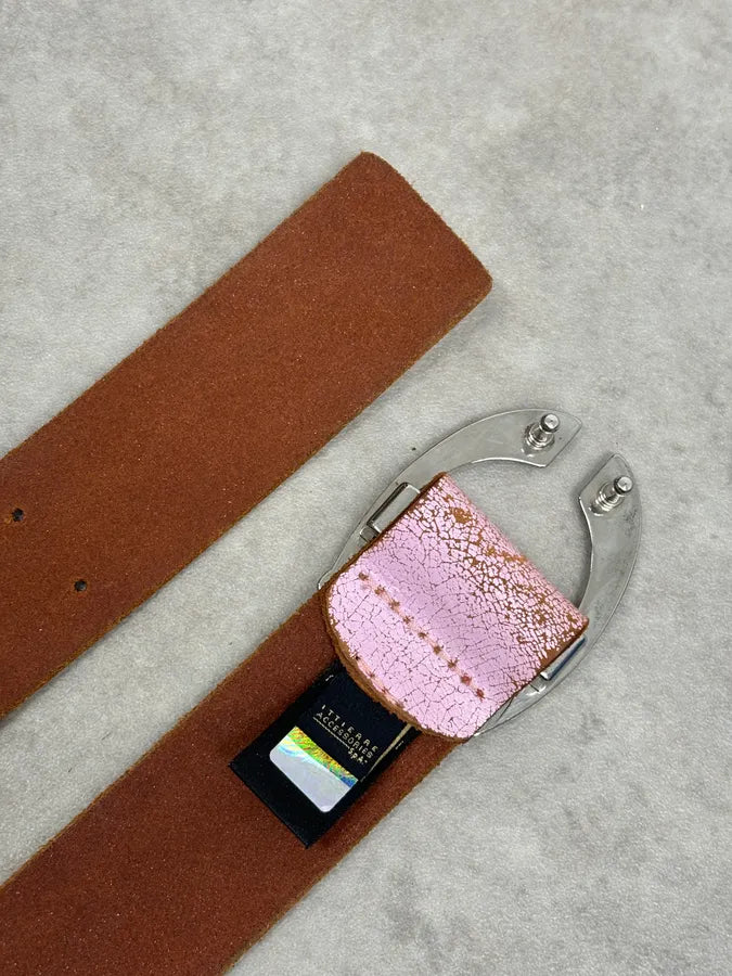 2000s Cavalli Pink Cracked Effect Leather Belt kBQgTha 6