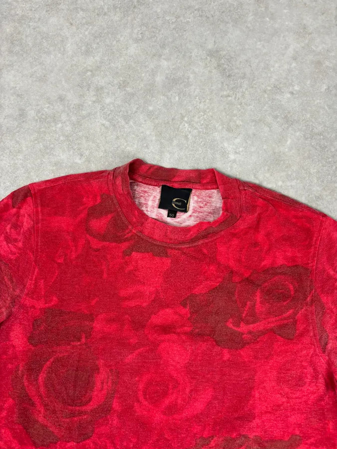 2000s Cavalli Red Blossom Rose Floral T-Shirt osLizhU 3