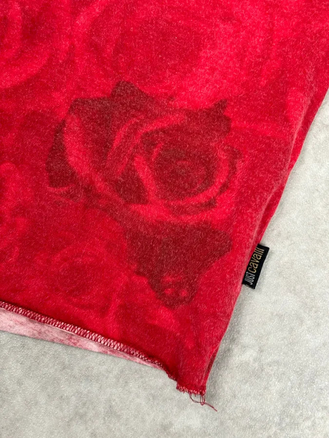 2000s Cavalli Red Blossom Rose Floral T-Shirt osLizhU 8