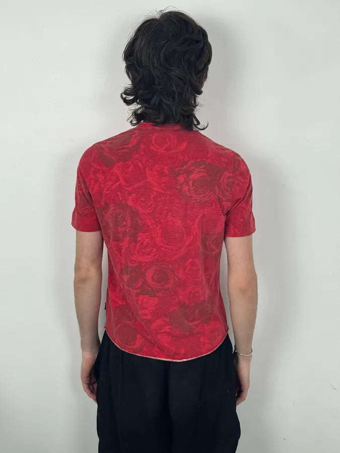 2000s Cavalli Red Blossom Rose Floral T-Shirt osLizhU 2