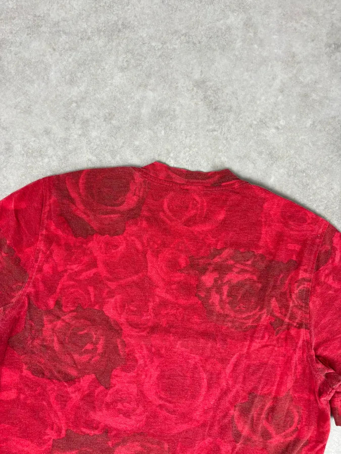 2000s Cavalli Red Blossom Rose Floral T-Shirt osLizhU 5