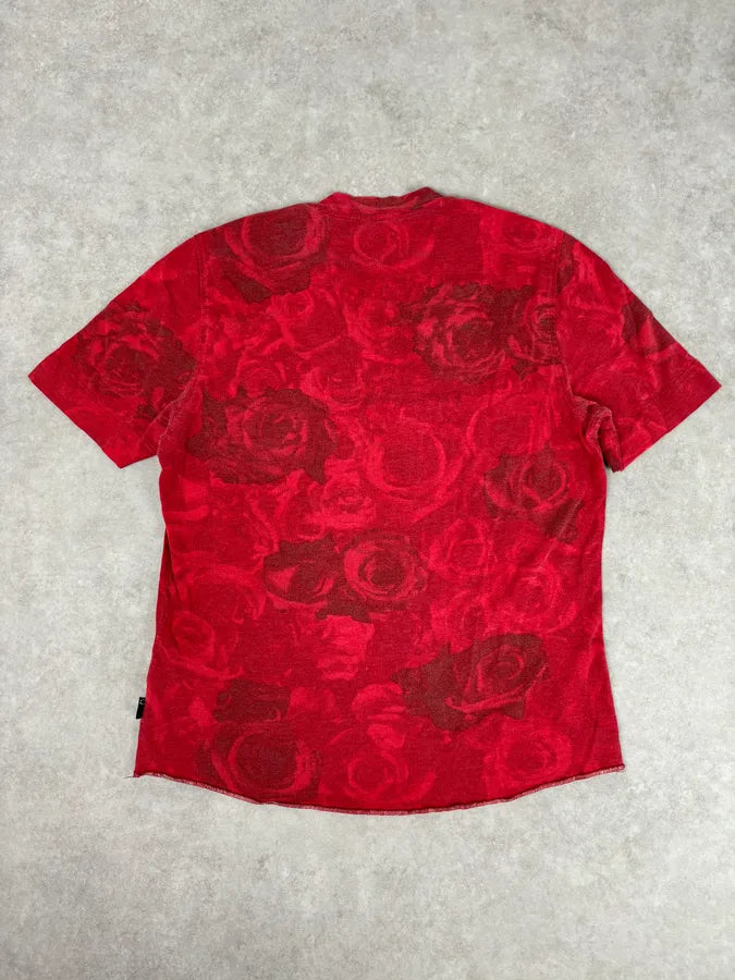 2000s Cavalli Red Blossom Rose Floral T-Shirt osLizhU 4