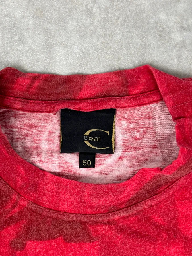 2000s Cavalli Red Blossom Rose Floral T-Shirt osLizhU 7