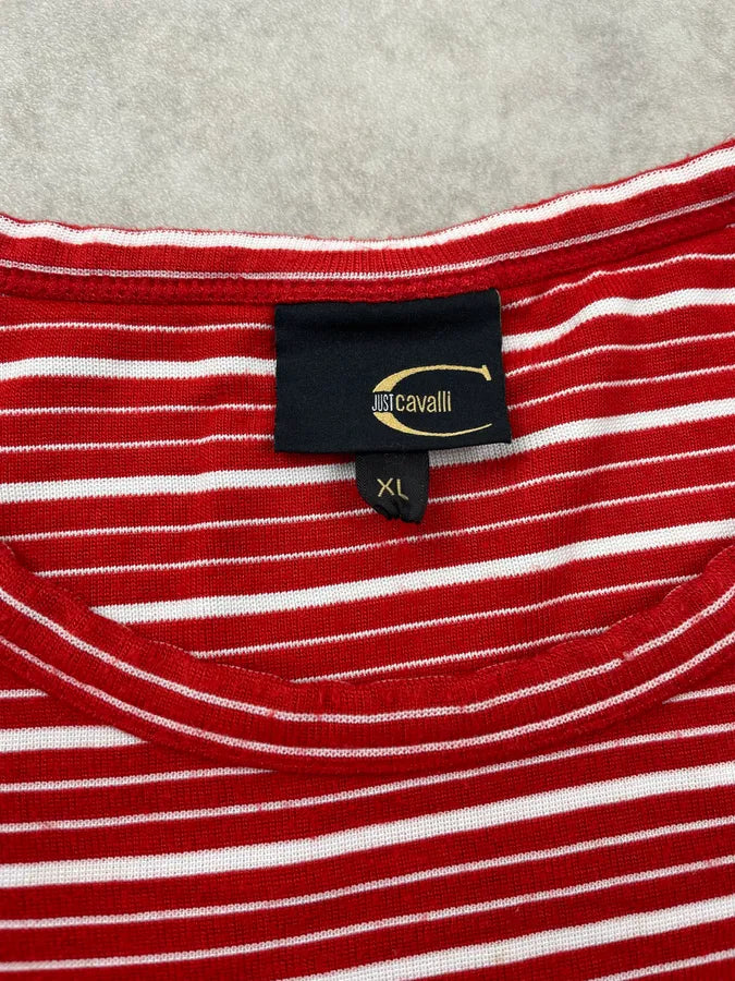 SS2009 Cavalli Red White Striped T-Shirt HbzQmnU 4
