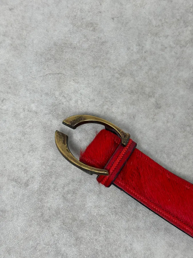 SS2004 Cavalli Red Pony Hair Logo Buckle Belt rtrXDPu 3