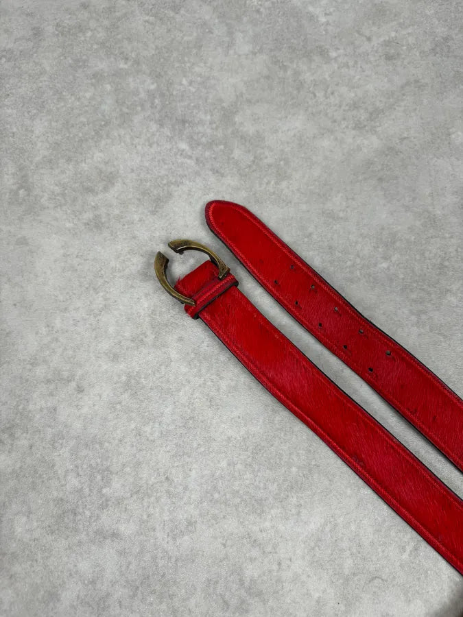 SS2004 Cavalli Red Pony Hair Logo Buckle Belt rtrXDPu 2