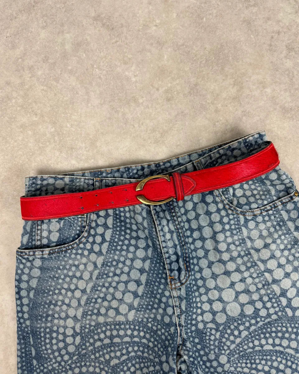 SS2004 Cavalli Red Pony Hair Logo Buckle Belt rtrXDPu 0