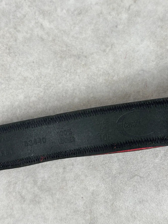 SS2004 Cavalli Red Pony Hair Logo Buckle Belt rtrXDPu 5