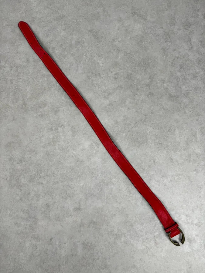 SS2004 Cavalli Red Pony Hair Logo Buckle Belt rtrXDPu 6