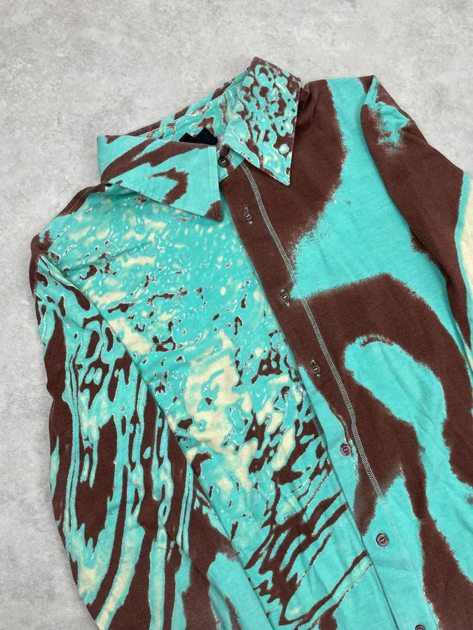 SS2002 Cavalli Turquoise Hallucination Abstract Shirt ABgsVkU 5