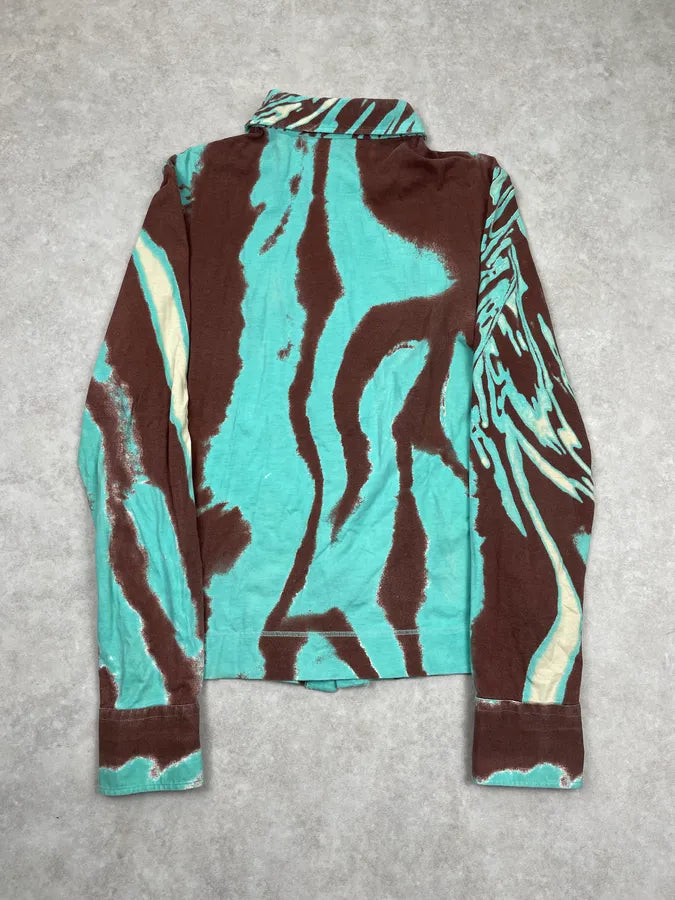 SS2002 Cavalli Turquoise Hallucination Abstract Shirt ABgsVkU 3