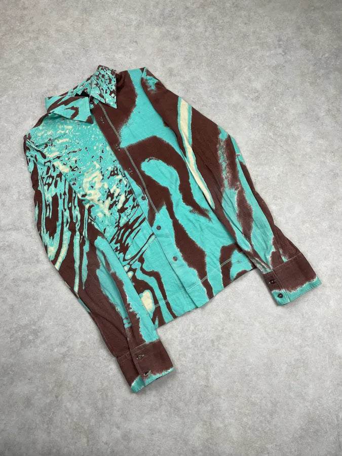 SS2002 Cavalli Turquoise Hallucination Abstract Shirt ABgsVkU 4