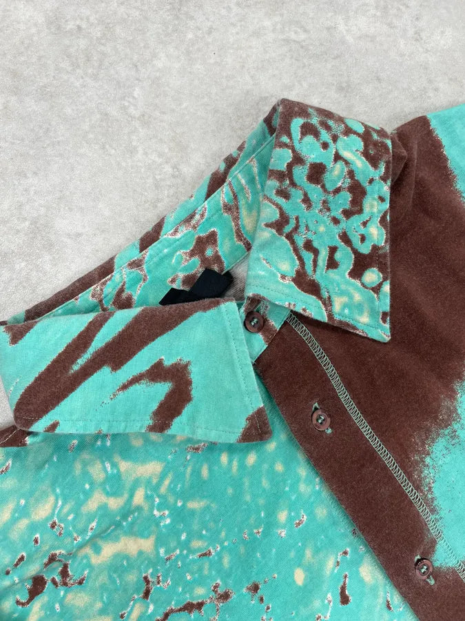 SS2002 Cavalli Turquoise Hallucination Abstract Shirt ABgsVkU 7