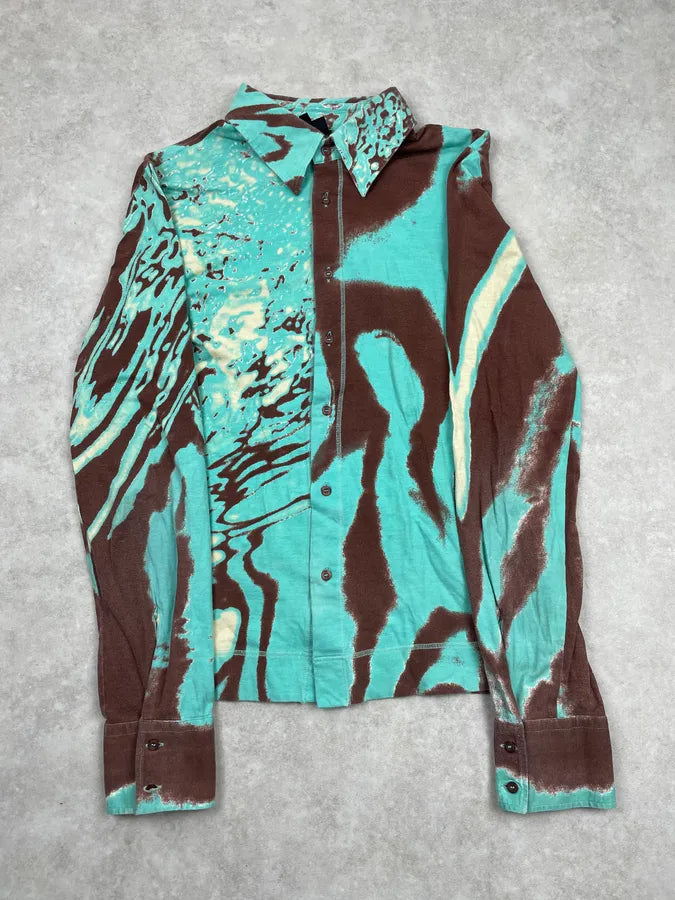 SS2002 Cavalli Turquoise Hallucination Abstract Shirt ABgsVkU 2