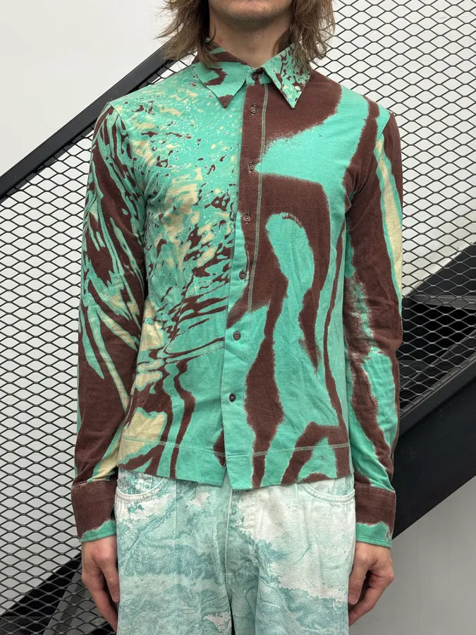 SS2002 Cavalli Turquoise Hallucination Abstract Shirt ABgsVkU 0