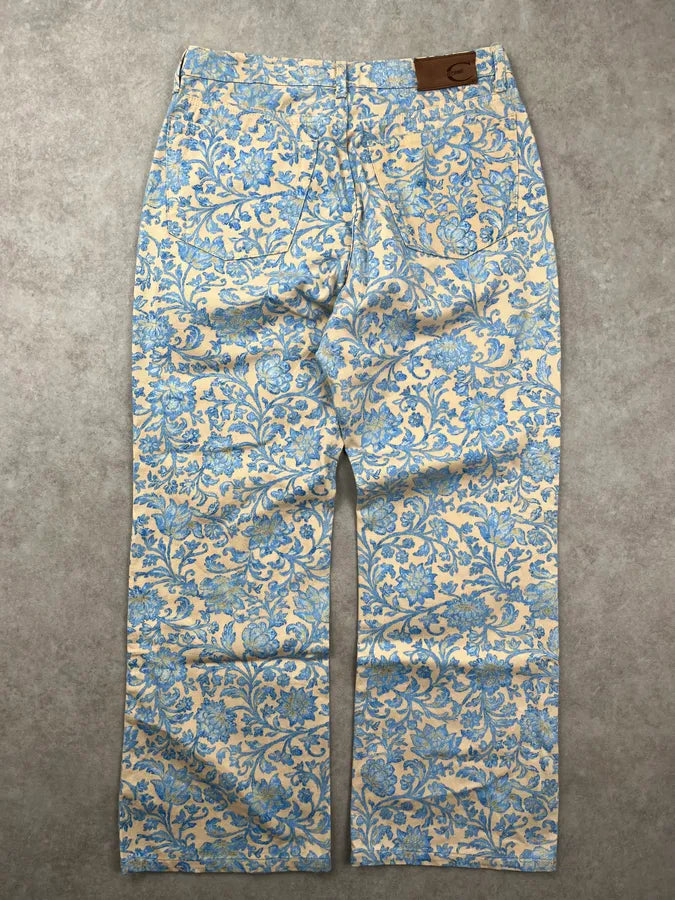 2000s Cavalli Turquoise Beige Floral Pants rdPccqA 4