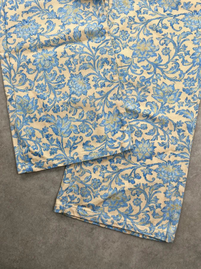 2000s Cavalli Turquoise Beige Floral Pants rdPccqA 7