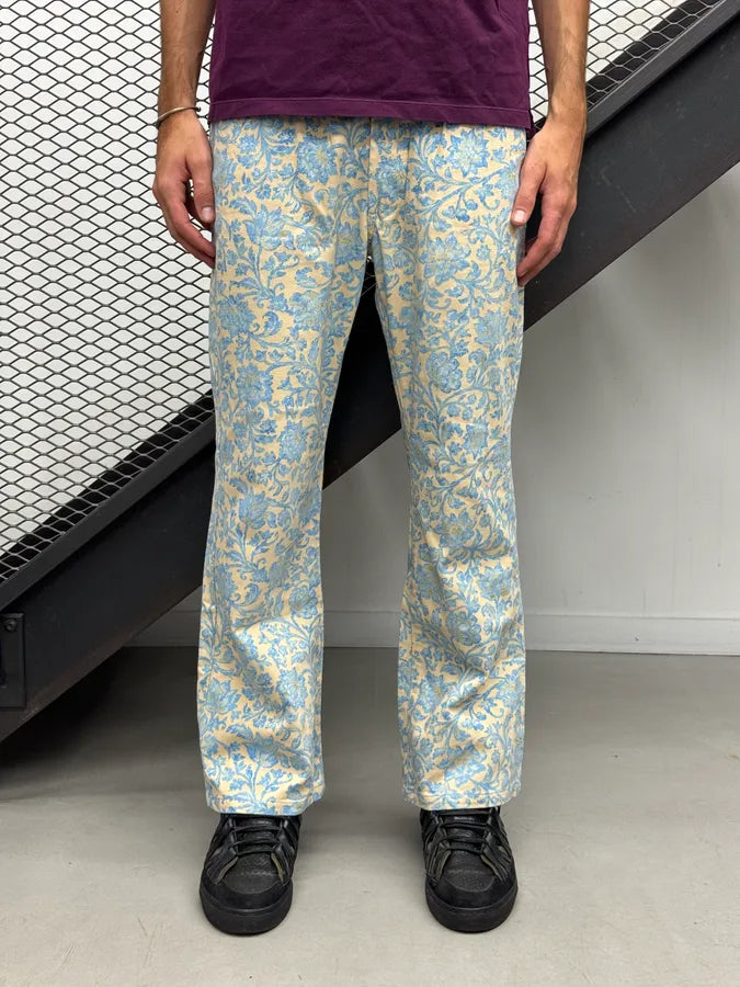 2000s Cavalli Turquoise Beige Floral Pants rdPccqA 1