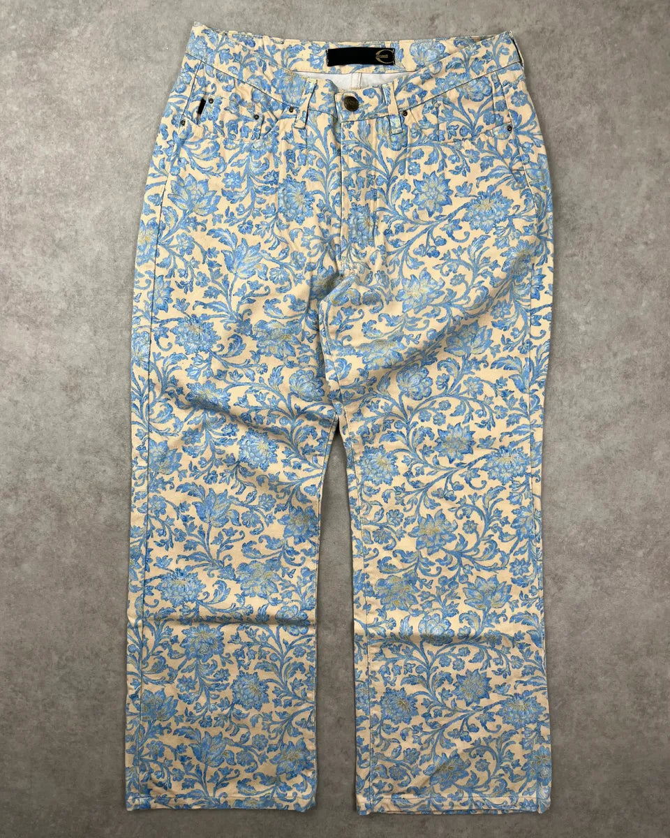 2000s Cavalli Turquoise Beige Floral Pants rdPccqA 0