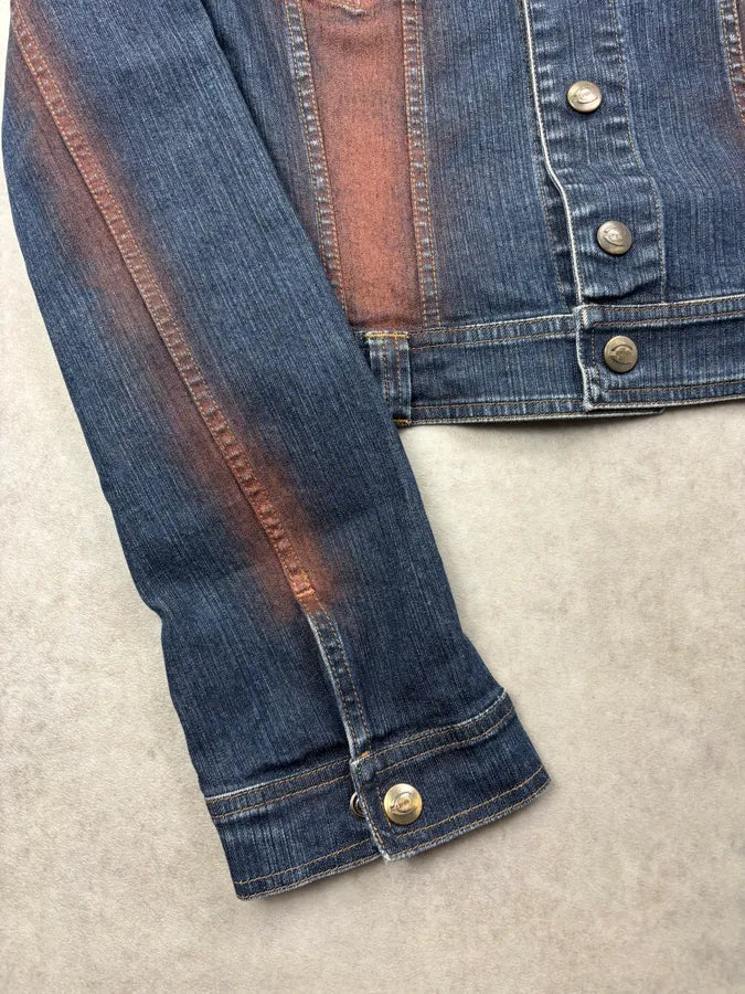SS2001 Just Cavalli Two-Tone Denim Color Block Denim Jacket YFtjWIE 8