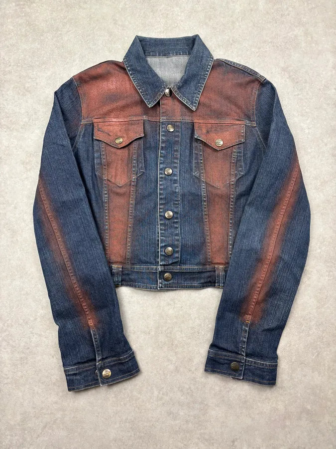 SS2001 Just Cavalli Two-Tone Denim Color Block Denim Jacket YFtjWIE 2