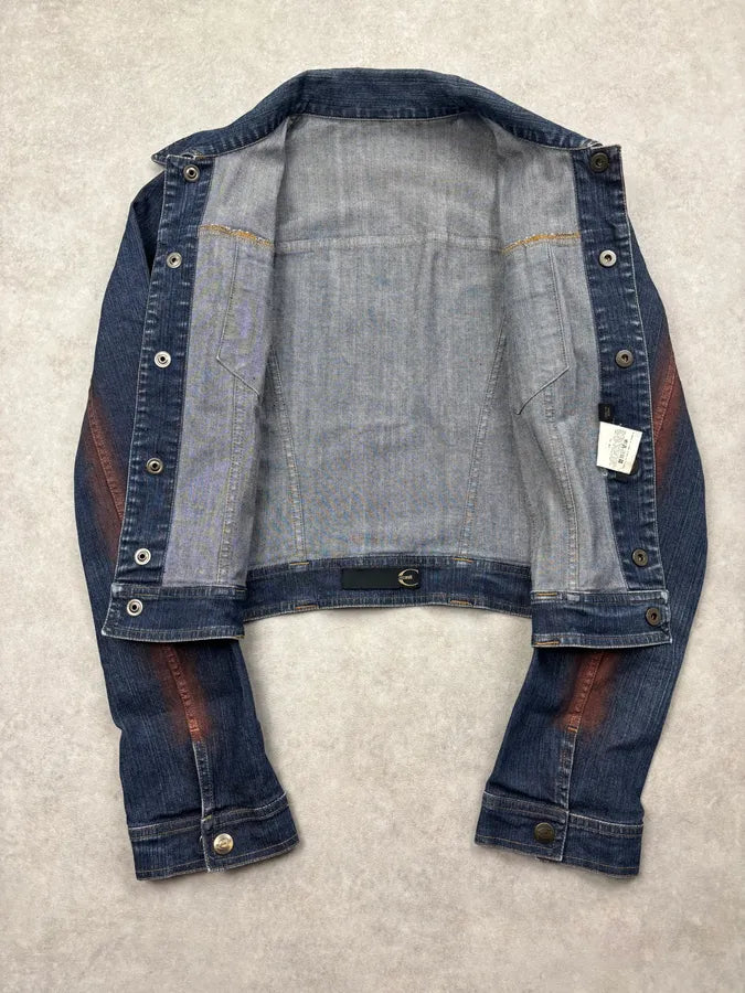 SS2001 Just Cavalli Two-Tone Denim Color Block Denim Jacket YFtjWIE 6