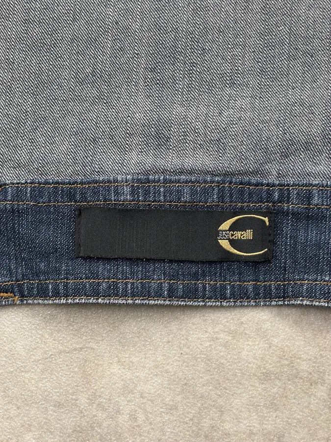 SS2001 Just Cavalli Two-Tone Denim Color Block Denim Jacket YFtjWIE 11