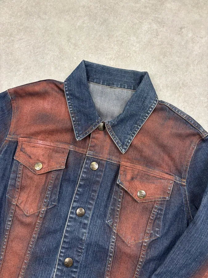 SS2001 Just Cavalli Two-Tone Denim Color Block Denim Jacket YFtjWIE 3