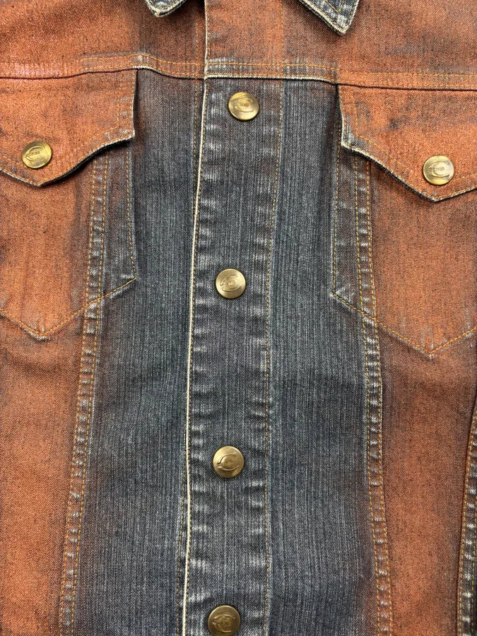 SS2001 Just Cavalli Two-Tone Denim Color Block Denim Jacket YFtjWIE 7