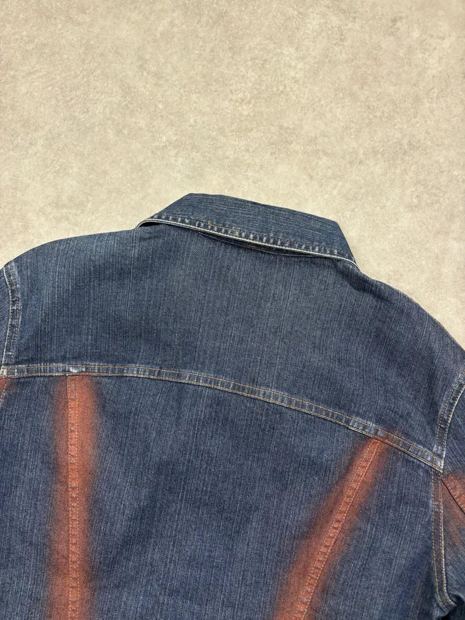 SS2001 Just Cavalli Two-Tone Denim Color Block Denim Jacket YFtjWIE 5