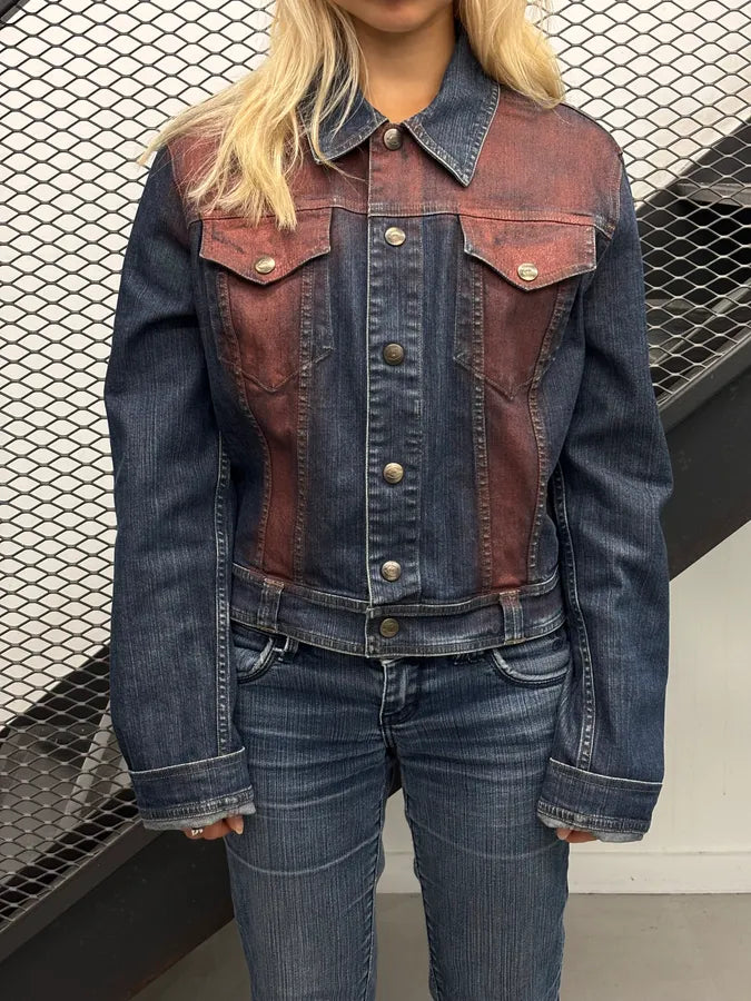 SS2001 Just Cavalli Two-Tone Denim Color Block Denim Jacket YFtjWIE 0