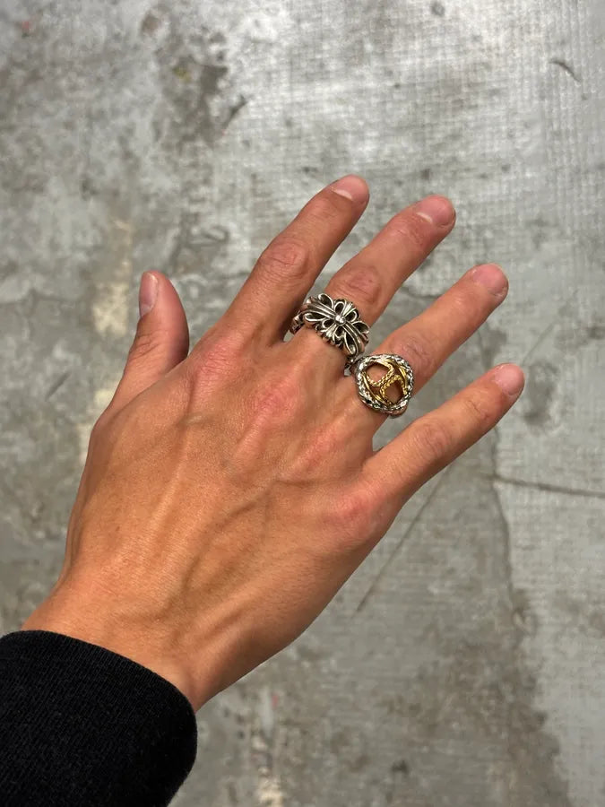 2000s Cavalli Two-Tone Silver Gold Textured Statement Ring UqOBxWt 2