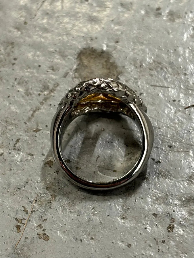 2000s Cavalli Two-Tone Silver Gold Textured Statement Ring UqOBxWt 4