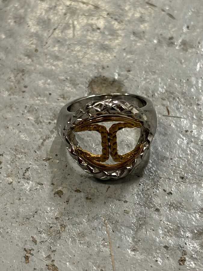 2000s Cavalli Two-Tone Silver Gold Textured Statement Ring UqOBxWt 1