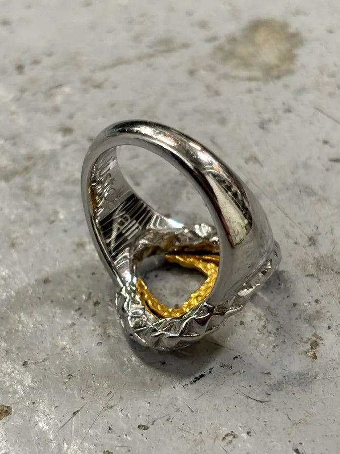2000s Cavalli Two-Tone Silver Gold Textured Statement Ring UqOBxWt 7