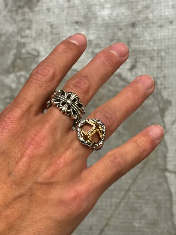 2000s Cavalli Two-Tone Silver Gold Textured Statement Ring UqOBxWt 0