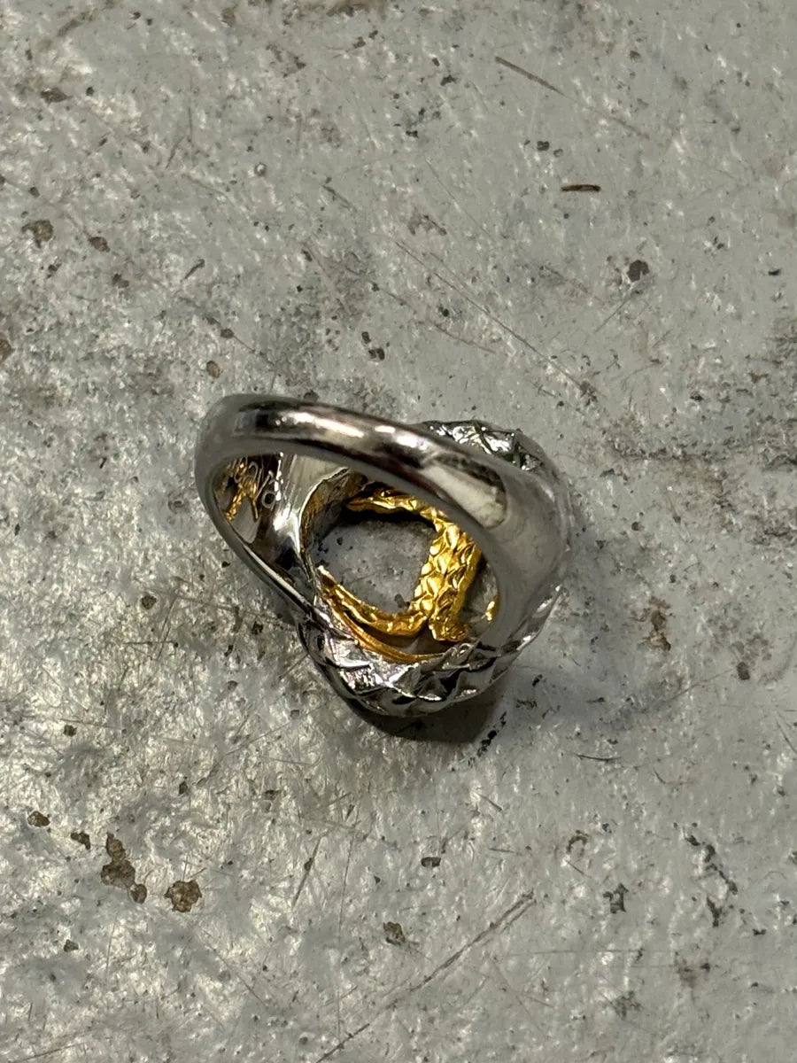 2000s Cavalli Two-Tone Silver Gold Textured Statement Ring UqOBxWt 6