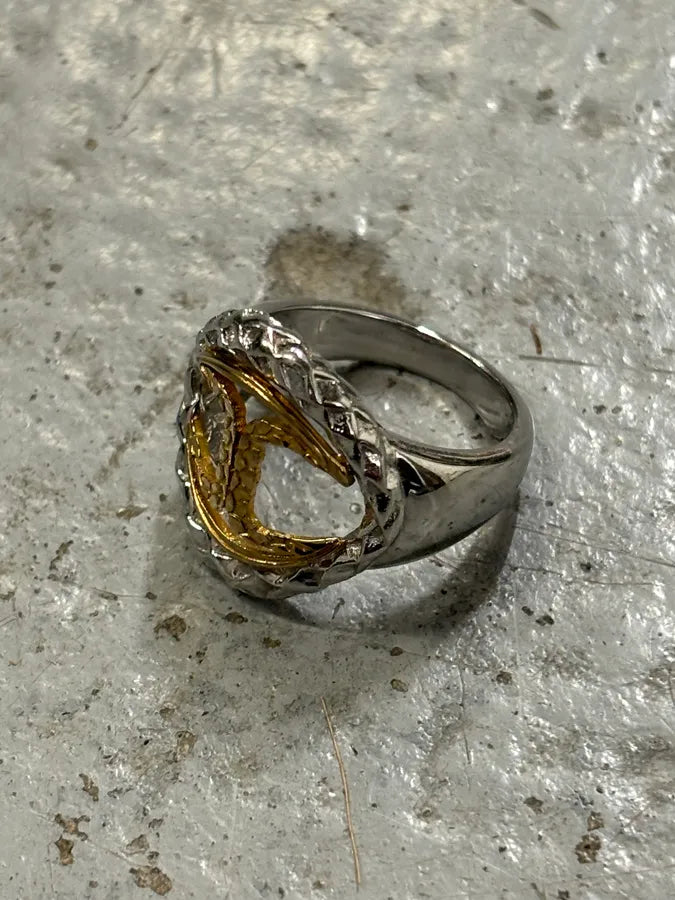 2000s Cavalli Two-Tone Silver Gold Textured Statement Ring UqOBxWt 3